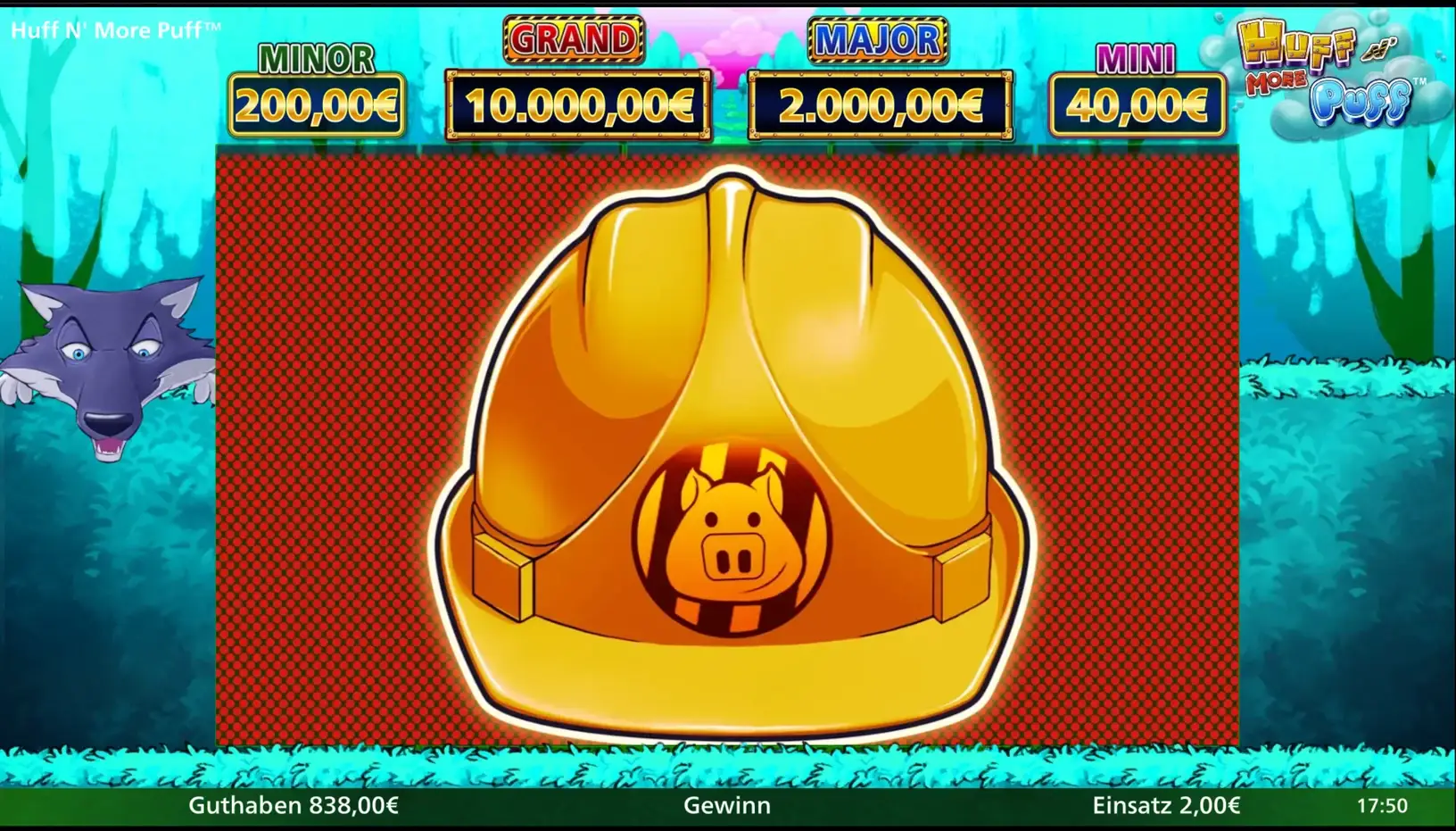 Die Mega-Helm-Funktion bei Huff N’ More Puff füllt den ganzen Bildschirm mit einem Schutzhelm